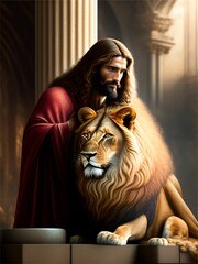 Jesus lion of juda for shirt - obrazy, fototapety, plakaty