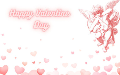 Horizontal Valentine day background with Love shape and cupid. Romantic background