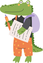 School student crocodile in suit flat icon