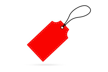 Blank red paper price tag or gift tag. Label with cord. Blank label template. Promotional sale badge. Vector illustration