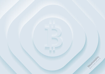 Neumorphic Backgrounds and Backdrops Square and Bitcoin pattern, white tone, layered, minimal style background, technology illustration, modern and business, template and banner assembly for products.