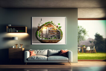 Fototapeta Illustration of green living. Eco home. Alternative energy. Clean living. Eco life. obraz