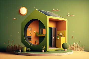 Fototapeta Illustration of green living. Eco home. Alternative energy. Clean living. Eco life. obraz