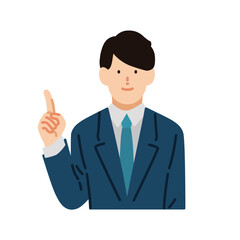 ビジネスシーン：ポイントを説明するビジネスマンのイラスト
