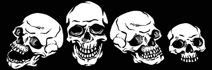Human skulls creepy horror scene scary spooky tattoo art vectors decoration dead body skeleton
