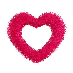 Pink heart with small glitter particles, on transparent background. Valentine's Day. Cut out design element. 3D rendering.