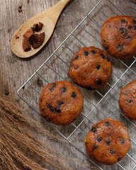Chocolate Cookies on wooden background on top view