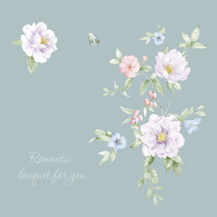 Flowers watercolor illustration.Manual composition.Big Set watercolor elements，Design for textile, wallpapers，Element for design,Greeting card