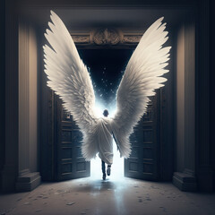 Angel entering a building , Generative AI illustration