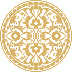 Vector gold arabic national round ornament. Ethnic circle, eastern and african peoples of asia, persia, iran, iraq, syria.