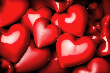 Obraz na płótnie Canvas Red hearts background. Romantic Valentine's Day Celebrations. Red Love with Generative AI