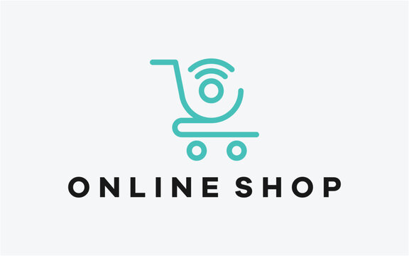 logo design online shop trolley line modern tech