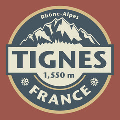 Abstract stamp or emblem with the name of Tignes, France, vector illustration