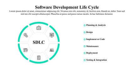 Software development life cycle infographic template with icons.