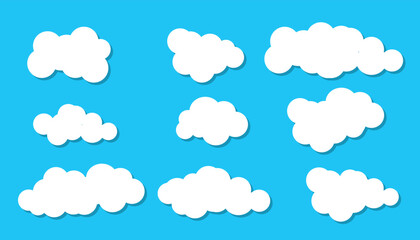 Cloud Vector illustration. white cloudy set isolated on blue background.