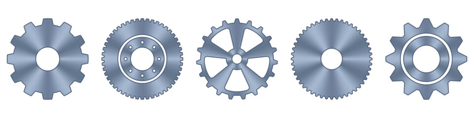 Gear wheels set. Metal cogwheels. Gear setting icon set. Machine gear icons. Industrial icons. Vector illustration