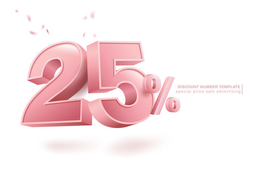 25 percent discount font in 3d vector style. Special offer 25% discount vector illustration.