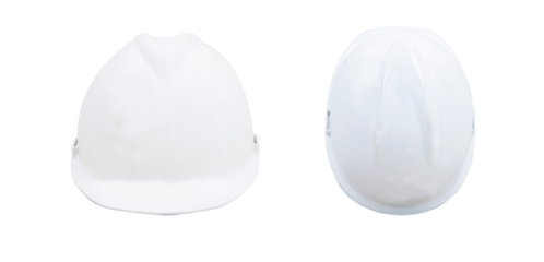 Plastic helmet safety white. Side and top photo of white for engineer used industry and construction building. Isolated cutout PNG background. Concept safety.