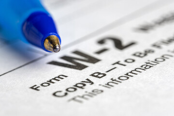 Detail close up of tax return filing form W-2