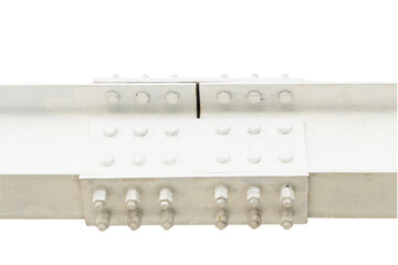 Large screw hexagon flange nut Isolated cutout PNG. Supporting structures, metal frame of prefabricated building. large metal posts or structure are painted in white of outdoor billboard.