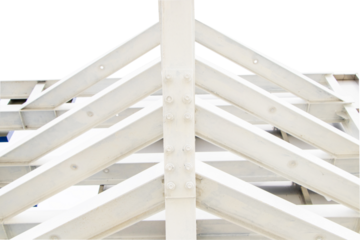 Large screw hexagon flange nut Supporting structure, metal frame of prefabricated building. Isolated cutout PNG background. large metal posts or structure are painted in white of outdoor billboard.