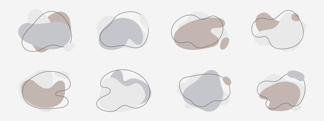 Hand drawn organic shapes in pastel colors. A set of abstract elements of a dynamic form. Graphic shapes smooth lines. Vector template for label design, presentations, social media. Trendy minimalism