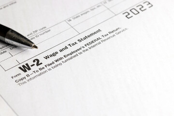 Detail close up of tax return filing form W-2