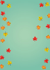 Red Leaf Background Green Vector. Foliage Wallpaper Card. Golden October Leaves. Isolated Floral Template.