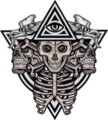 gothic sign with skull, grunge vintage design t shirts
