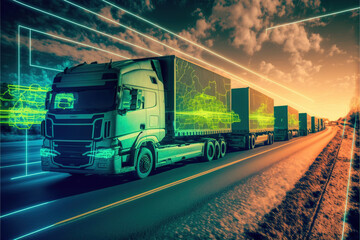 Truck on the highway. Generative AI.