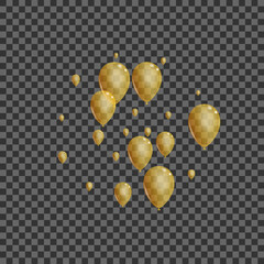 Golden Baloon Background Transparent Vector. Air Gift Illustration. Yellow Realistic Toy. Balloon Art Banner.