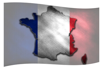 The waving flag of France with its geographical border