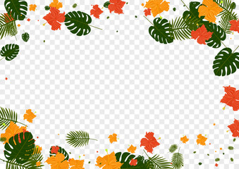 Red Foliage Background Transparent Vector. Flower Vintage Backdrop. Green Palm. Garden Design. Pink Artwork Illustration.