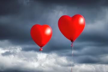 Plakat Red heart balloons created with Generative AI technology