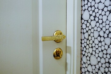 white wooden door with door handle and lock in gold color
