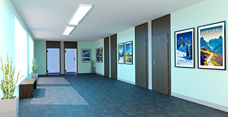 Office corridor with canvas