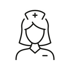 Doctor Woman Line Icon. Hospital Female Staff Linear Pictogram. Female Medical Specialist Outline Icon. Healthcare Physician Professional. Lady Nurse. Editable Stroke. Isolated Vector Illustration