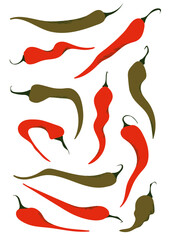 Chili peppers in green and red colors