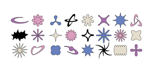 Vector set posters or prints with geometric shapes. Brutalist design, futuristic composition.