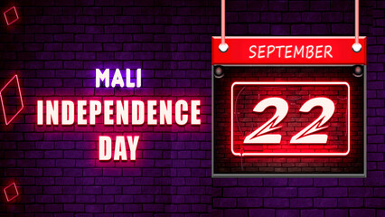 Happy Independence Day of Mali, 22 September. World National Days Neon Text Effect on bricks background