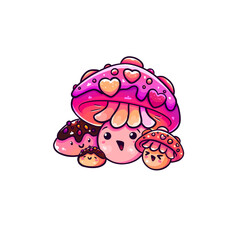 Mushrooms family. Hand drawn vector illustration with kawaii style
