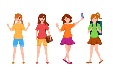 Young teenager ladies in cartoon character,different style,