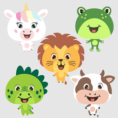 Unicorn, cow, dino, lion, frog. Plush stuffed toy, backpack templates
