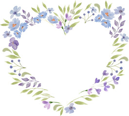 Naklejka na ściany i meble Watercolor floral wreath heart with beautiful painted flowers and leaves. Hand drawn illustration. Design for invitation, wedding or greeting cards. Vector EPS.