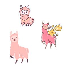 Cute llamas character design. Hand drawn vector illustrations
