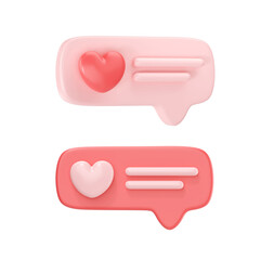 3d love message set icon render - chat text with heart for communication on mobile phone