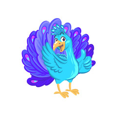 Peacock cute character mascot. Vector hand drawn illustration
