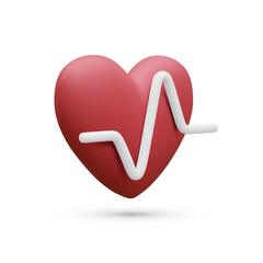 3d realistic red heart with white pulse for medical apps and websites. Medical healthcare concept. Heart pulse, heartbeat line, cardiogram. Vector illustration