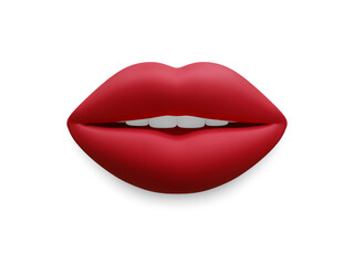 3d realistic red beautiful women's lips isolated on white background. Vector illustration