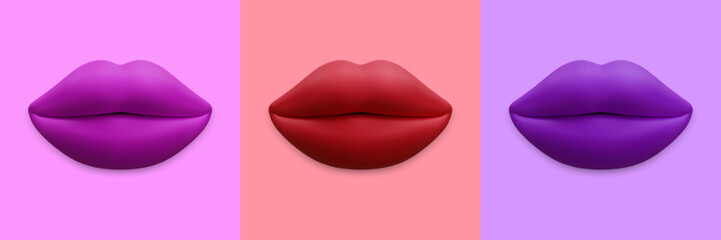 Set of realistic beautiful women's lips isolated on white background. Vector illustration